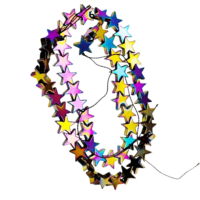 Rainbow Electroplated Hematite Star Bead Strand, 10mm stars