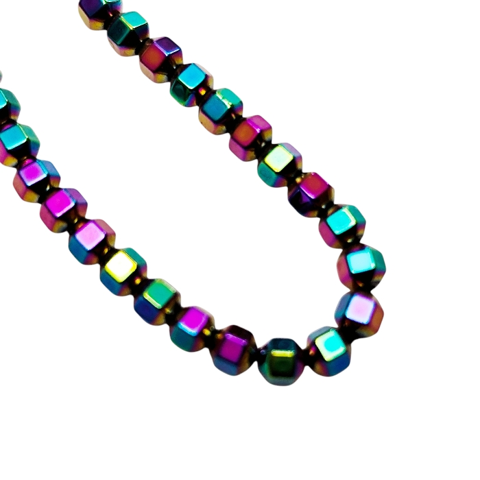 Rainbow Electroplated Hematite Micro Cube Bead Strand (3mm)