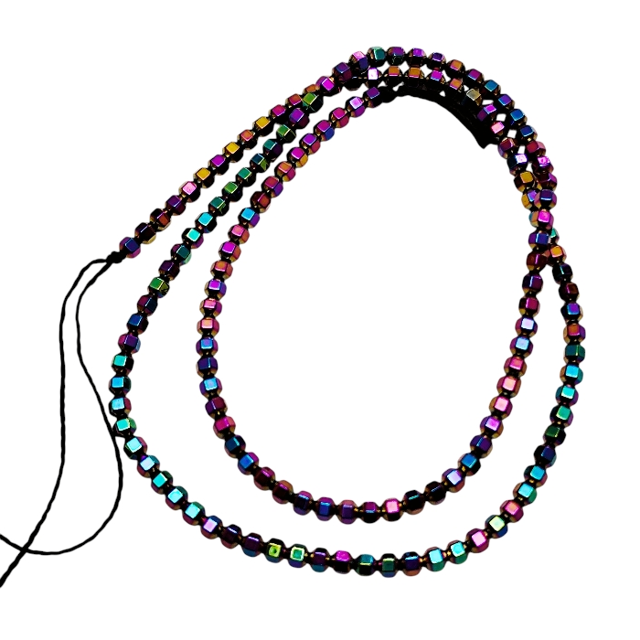 Rainbow Electroplated Hematite Micro Cube Bead Strand (3mm) - Image 2