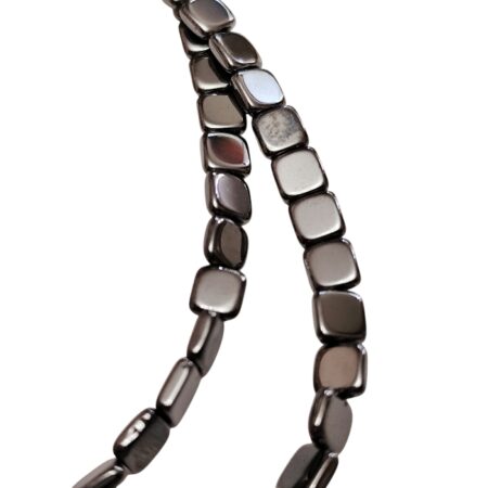 Polished Metallic Gunmetal Hematite Flat Square Bead Strand (6mm)