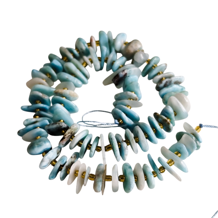 Natural Larimar Flat-Tumbled Coin Slice Bead Strand, 40cm