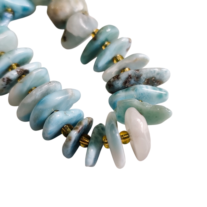 Natural Larimar Flat-Tumbled Coin Slice Bead Strand, 40cm - Image 2