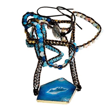 Blue agate necklace 92cm
