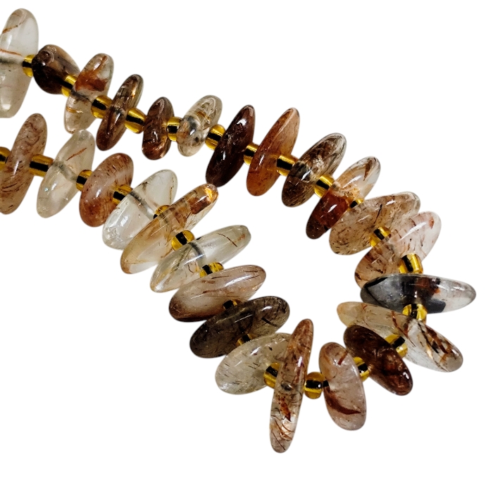 Natural Super Seven Flat-Tumbled Slice Bead Strand, 40 cm