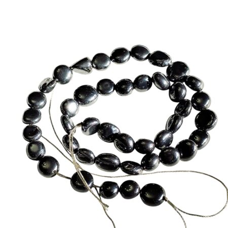 Polished gunmetal color Tumbled Hematite Pebble Strand, 40 cm