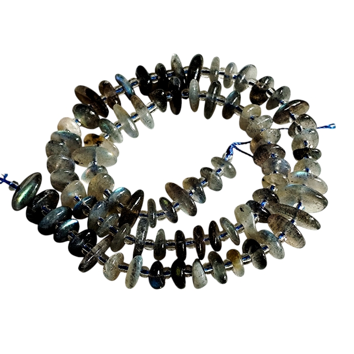 Flashy Flat-Tumbled Labradorite Strand (40 cm)