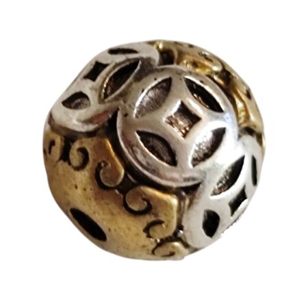 Chinese Lucky coin round bead , Base metal, 9.9mm