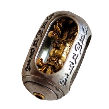 Rotatable Mantra Dorji bead , Base metal, 9.1 x 17.5mm