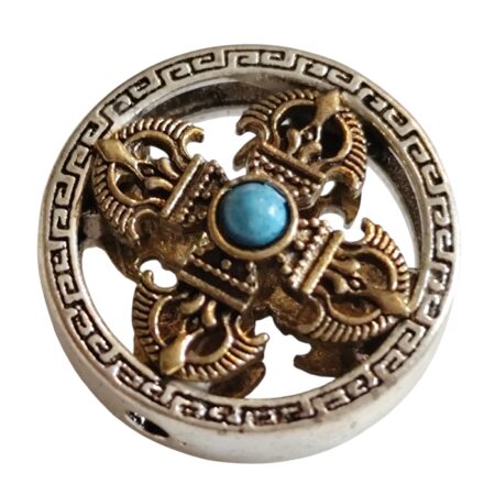 Circular focal bead with distinct cultural and symbolic elements, 20mm