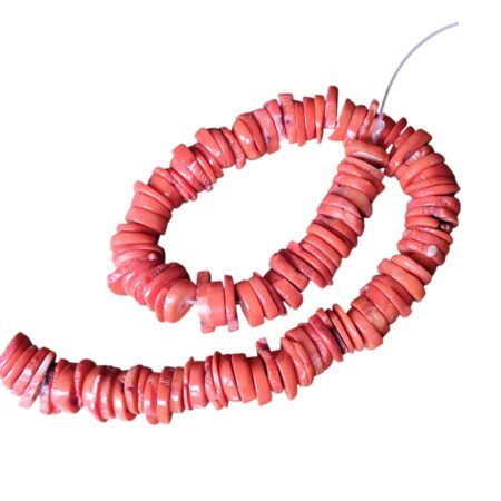 Salmon color coral Heish disc shaped bead strand, 11-15mm, 37cm