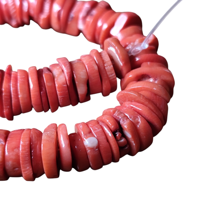 Salmon color coral Heish disc shaped bead strand, 11-15mm, 37cm - Image 2