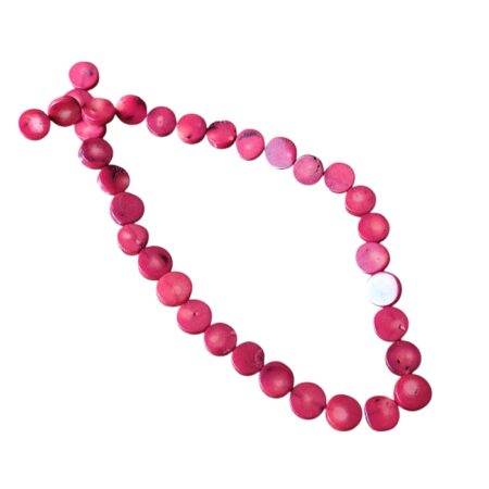 Red coral coin shaped bead strand, 12mm diameter, 41cm