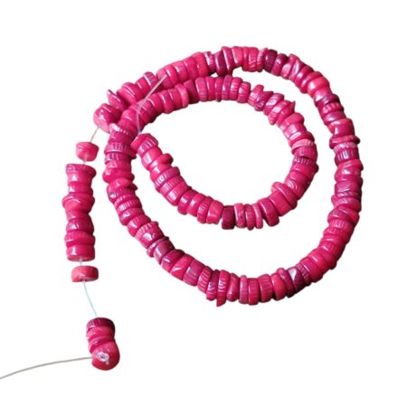 Red coral Heish disc shaped bead strand, 7-8mm, 38cm
