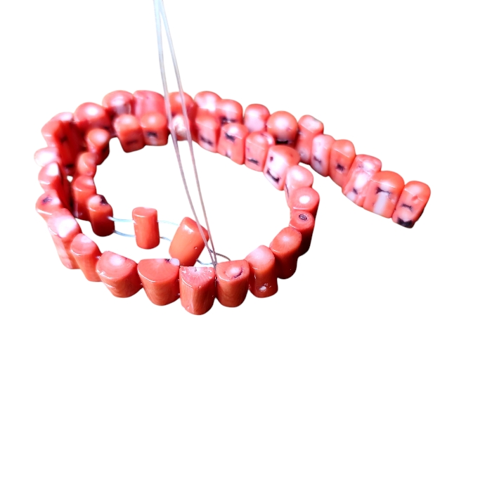 Salmon color coral irregular tube shaped bead strand, 39cm