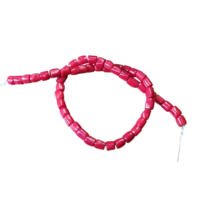 Red coral tube shaped bead strand, 6-7mm bead, 39cm