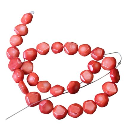 Red coral irregular nugget shaped bead strand, 13 x 8mm, 39cm