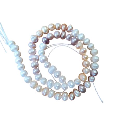Freshwater Potato shaped pearl string, white with peach and lilac gradient, 34cm length of strand, Approximately 5.5-8mm size pearls