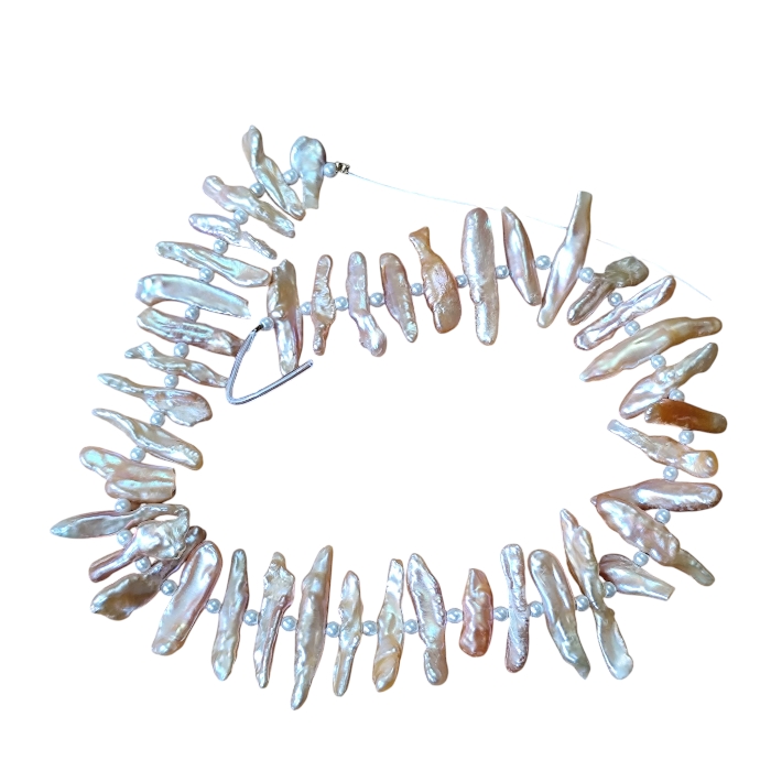 Baroque stick-shaped Freshwater pearl strand, peach, 37cm