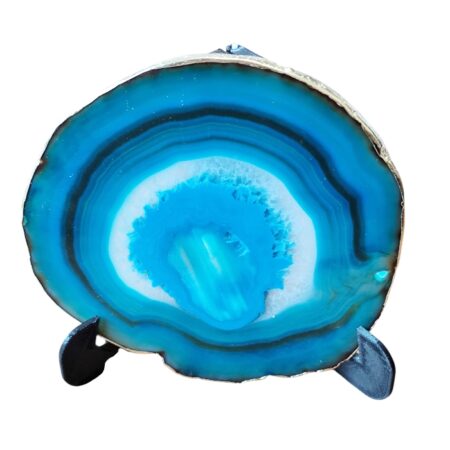 Big agate slice, Assorted color with gold framed edging, 11.4-13.5cm