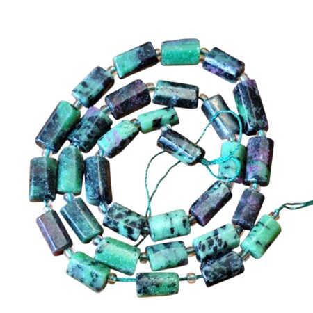 Ruby in ziosite irregular tube shaped bead strand, 11 x 6-7mm, 40cm