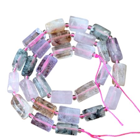 Rose quartz, citrine, prehnite and amethyst irregular tube shaped bead strand, 10-11 x 6-7mm, 40cm