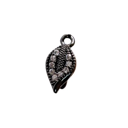 1x 12mm Pinch Bail with accent stones leaf design, Black