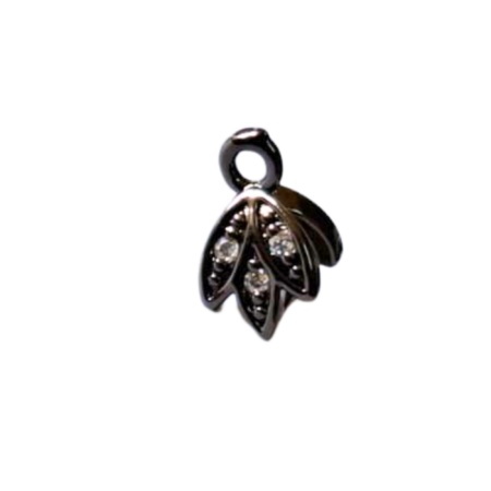 1x 10mm Pinch Bail with accent stones leaf design, Black