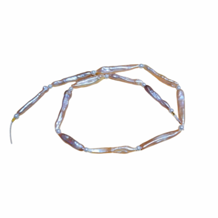 Baroque stick-shaped Freshwater pearl strand, Lilac and peach, 38cm