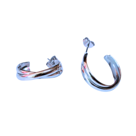 Pair of crossed semi-hoop studs, Stainless Steel