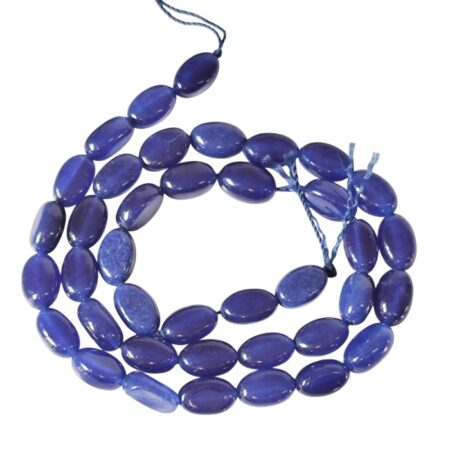 Sapphire colour jadeite smooth oval shaped bead strand, 9 x 6.2mm, 37.5cm