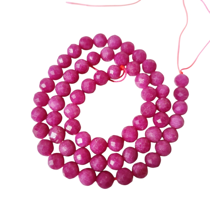 Ruby facet round shaped bead string, 6.6-7mm, 40cm