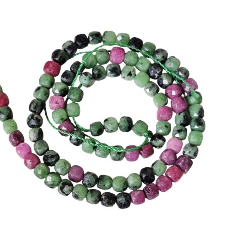 Ruby in ziosite facet cube shaped bead string, 4.2-4.7mm, 39cm
