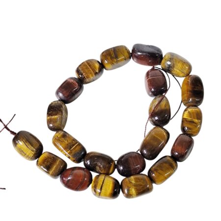Golden brown & Red Tigers eye bead string, irregular barrel shape beads, 11-12mm, 40cm