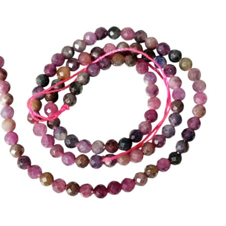 Ruby and Sapphire corundum facet round shaped bead string, 4.1mm, 38cm