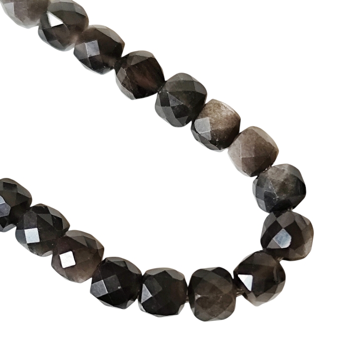 Silver Obsidian facet cube shaped bead string, 4.5-4.8mm, 39cm - Image 2