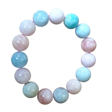 Morganite bead bracelet, 14mm, stretchcord