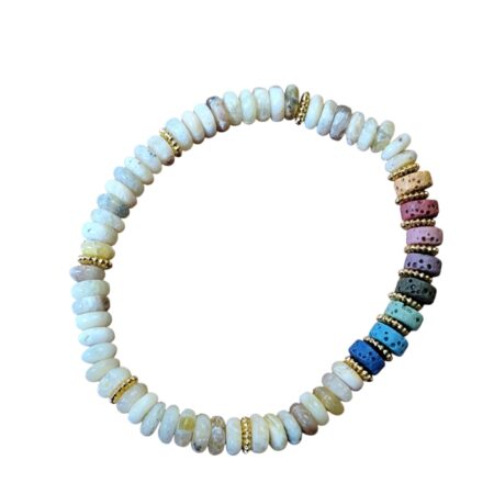 Yellow calcite with Rainbow lava stone Heishi bead bracelet, stretchcord