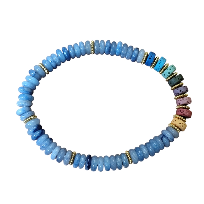 Blue aventurine with Rainbow lava stone Heishi bead bracelet, stretchcord