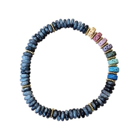 Black labradorite with Rainbow lava stone Heishi bead bracelet, stretchcord