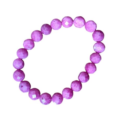 Ruby faceted round bead bracelet, 9mm, stretchcord