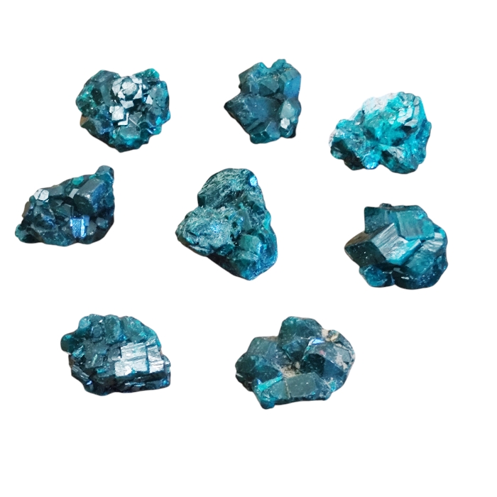 Vivid Dioptase, assorted specimens, 10-15mm