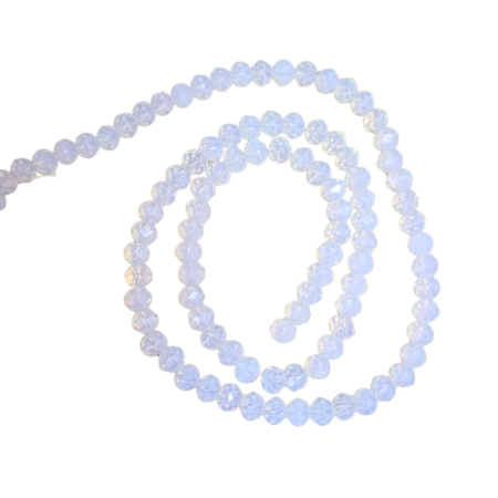 Glass bead string, faceted, rondelle, 4x5mm, opal, 40cm