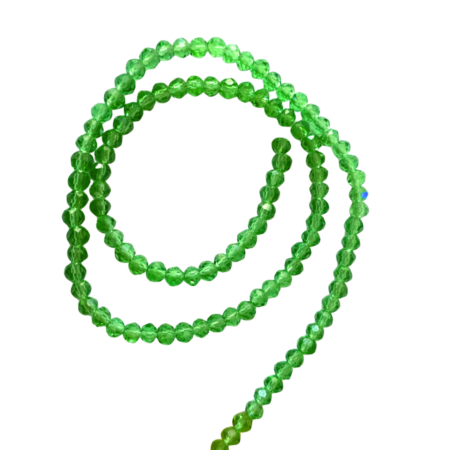 Glass bead string, faceted, rondelle, 3x4mm, Transparent green, 40cm