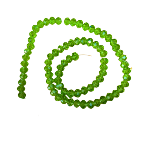 Glass bead string, faceted, rondelle, 5x6mm, Transparent green, 40cm