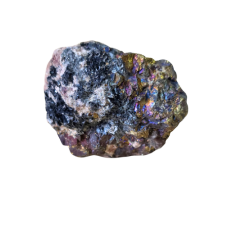 Chalcopyrite, peacock ore in quartz, 4cm