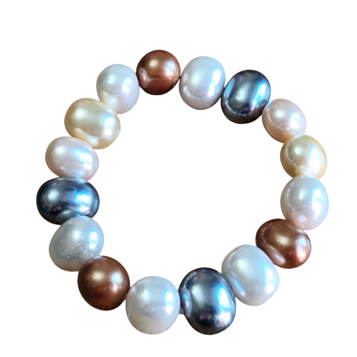 Multicolor Baroque Shell Pearl Stretch Bracelet – Large Nugget Pearl Beads