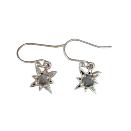 Sun earrings in 925 silver, Labradorite, 28mm incl. hook