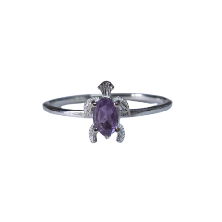 Amethyst turtle ring in 925 silver, Oval cut, size 10