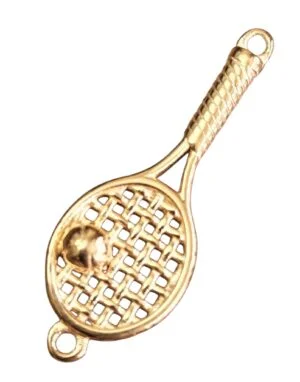 Gold Stainless Steel tennis racket pendant, 34mm