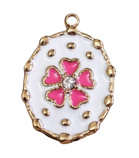 Gold-tone stainless steel enamel flower pendant, 20x15mm